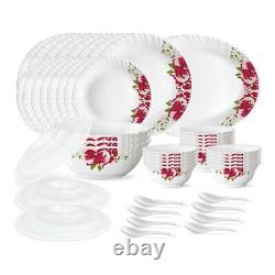 Rose Red 47 Pcs Opal ware Dinner Set, White