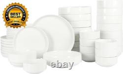 Rothernberg 40-Piece White Porcelain Dinnerware Set Service for 8 Stackable