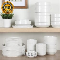 Rothernberg 40-Piece White Porcelain Dinnerware Set Service for 8 Stackable