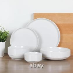 Rothernberg Stackable 40 Piece, Service for 8, White Porcelain Plates and Bowls