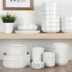 Rothernberg Stackable 40 Piece, Service for 8, White Porcelain Plates and Bowls
