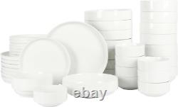 Rothernberg Stackable 40 Piece, Service for 8, White Porcelain Plates and Bowls