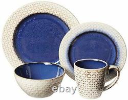 Round Dinnerware Sets Blue White Kitchen Plates Bowls And Mugs 16 Piece Ston