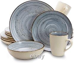 Round Stoneware Luxurious Mellow Dinnerware Dish Set, 16 Piece, Speckle Powder B