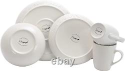 Round Stoneware Luxurious Mellow Dinnerware Dish Set, 16 Piece, Speckle Powder B