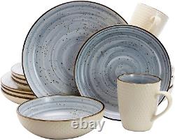 Round Stoneware Luxurious Mellow Dinnerware Dish Set, 16 Piece, Speckle Powder B