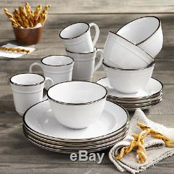 Round White Farmhouse Dinnerware Set 32 Piece Serve 8 Place Plates Dish Bowl Cup