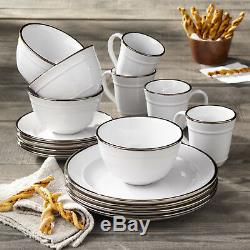 Round White Farmhouse Dinnerware Set 48 Piece Serve 12 Place Plate Dish Bowl Cup