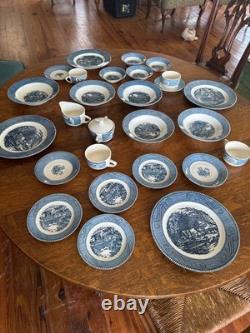 Royal China Currier & Ives Dinnerware Set Plates, Bowls, Cups (25) pieces Extras