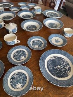 Royal China Currier & Ives Dinnerware Set Plates, Bowls, Cups (25) pieces Extras