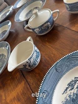 Royal China Currier & Ives Dinnerware Set Plates, Bowls, Cups (25) pieces Extras