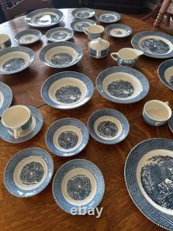 Royal China Currier & Ives Dinnerware Set Plates, Bowls, Cups (25) pieces Extras
