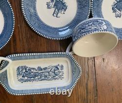 Royal China Currier & Ives Dinnerware Set Plates Bowls Cups Pepper Creamer Sugar