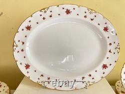 Royal Crown Derby Poinsettia flowers dinnerware, 50 pcs, Holiday table decor