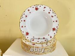 Royal Crown Derby Poinsettia flowers dinnerware, 50 pcs, Holiday table decor