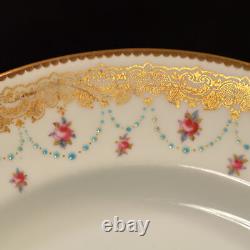 Royal Doulton 4 Dinner Plates 10 1/4 Pink Roses Turquoise Beads Ra4065. A 1903
