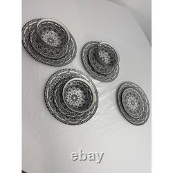 Royal Norfolk Black White Mandala Dinnerware Set Plates Bowls 11 Piece Ceramic