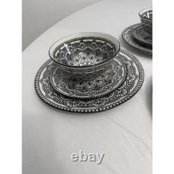 Royal Norfolk Black White Mandala Dinnerware Set Plates Bowls 11 Piece Ceramic