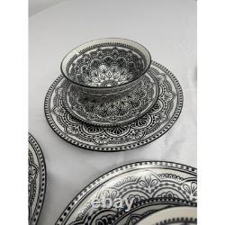 Royal Norfolk Black White Mandala Dinnerware Set Plates Bowls 11 Piece Ceramic