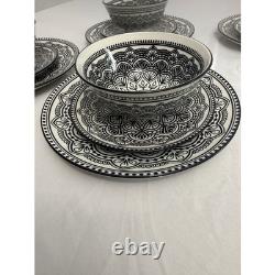 Royal Norfolk Black White Mandala Dinnerware Set Plates Bowls 11 Piece Ceramic