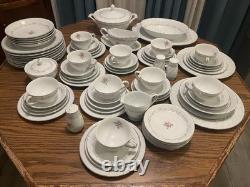 Royal Swirl Fine China Floral Dinner Set White Pink Gray Dinner Plate Bowl Cup