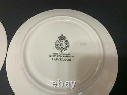 Royal Worcester HOLLY RIBBONS England Set of 2 Cups & Saucers 2 3/4 Tal