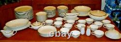 Royalton China Co Translucent Porcelain 91 Piece Set White W Gold Trim