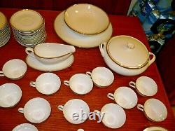 Royalton China Co Translucent Porcelain 91 Piece Set White W Gold Trim