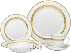 Royalty Porcelain 20-Pc'Gold Rope' Dinner Set, Bone China Porcelain