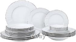 Royalty Porcelain 20-pc Dinnerware Set'Bernadotte White Platinum', Bone China