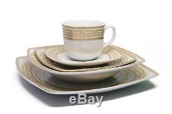 Royalty Porcelain 20-pc White Gold-plated Dinnerware Set for 6, Greek Pattern