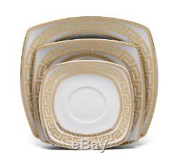Royalty Porcelain 20-pc White Gold-plated Dinnerware Set for 6, Greek Pattern