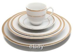 Royalty Porcelain 20pcs White Dinnerware Set for 4, 24K Gold Fine Porcelain