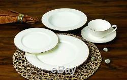 Royalty Porcelain Innocence 20-pc White & Gold Dinnerware Set, 24K Bone China