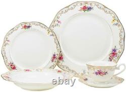 Royalty Porcelain Ruby Rose 20-pc White and Gold Floral Dinnerware Set for 4