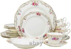 Royalty Porcelain Ruby Rose 20-pc White and Gold Floral Dinnerware Set for 4