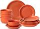 Rustic Terracotta Clay Dinnerware Set for 4, 12 Pieces, Microwave Safe