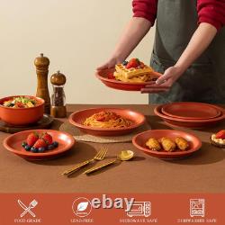 Rustic Terracotta Clay Dinnerware Set for 4, 12 Pieces, Microwave Safe