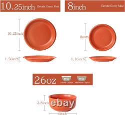 Rustic Terracotta Clay Dinnerware Set for 4, 12 Pieces, Microwave Safe