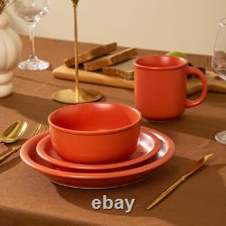 Rustic Terracotta Clay Dinnerware Set for 4, 12 Pieces, Microwave Safe