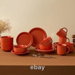 Rustic Terracotta Clay Dinnerware Set for 4, 12 Pieces, Microwave Safe
