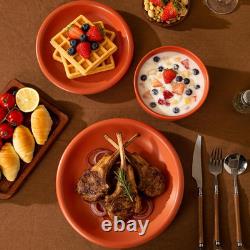 Rustic Terracotta Clay Dinnerware Set for 4, 12 Pieces, Microwave Safe