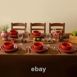 Rustic Terracotta Clay Dinnerware Set for 4, 12 Pieces, Microwave Safe