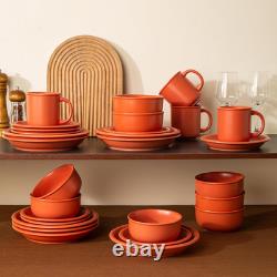 Rustic Terracotta Clay Dinnerware Set for 4, 12 Pieces, Microwave Safe