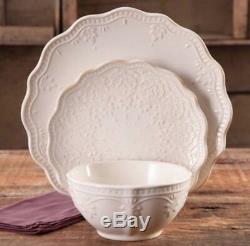 Rustic Vintage White Dinnerware Set of 36 Serves 12 Elegance Linen Dishes Plates