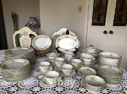 SDS Japan -Hand Painted -Dinnerware Set Lacy Trim, Floral Sprays 72 Pc