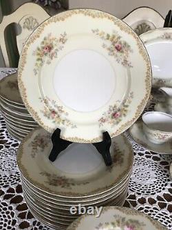 SDS Japan -Hand Painted -Dinnerware Set Lacy Trim, Floral Sprays 72 Pc