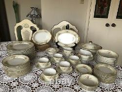 SDS Japan -Hand Painted -Dinnerware Set Lacy Trim, Floral Sprays 72 Pc