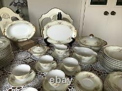 SDS Japan -Hand Painted -Dinnerware Set Lacy Trim, Floral Sprays 72 Pc