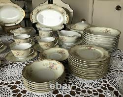 SDS Japan -Hand Painted -Dinnerware Set Lacy Trim, Floral Sprays 72 Pc